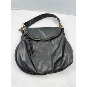 Margot New York Black Pebbled Leather Zip Flap Shoulder Bag Antique Brass